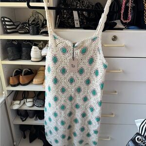 Sincerely Jules Smocked Mini Dress in Cream and Green